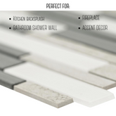 Tenedos Urban Mix Linear Glass Mosaic Tile – 12x12 Inch Sheet, Multi-Finish Grey and White Kitchen Backsplash & Bathroom Wall Tile – Modern Glass Accent for Home & Commercial Use (10 Sheet)